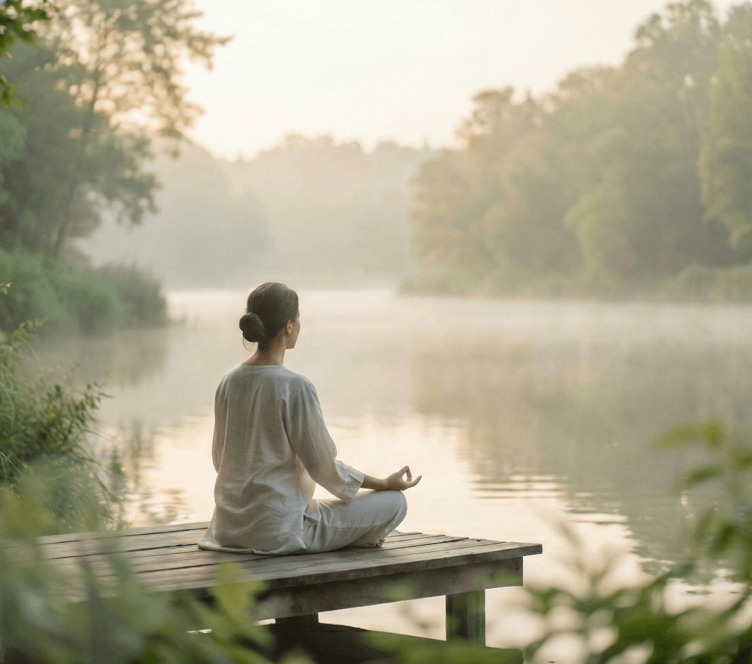 Meditation by the lake - peaceful mindfulness practice